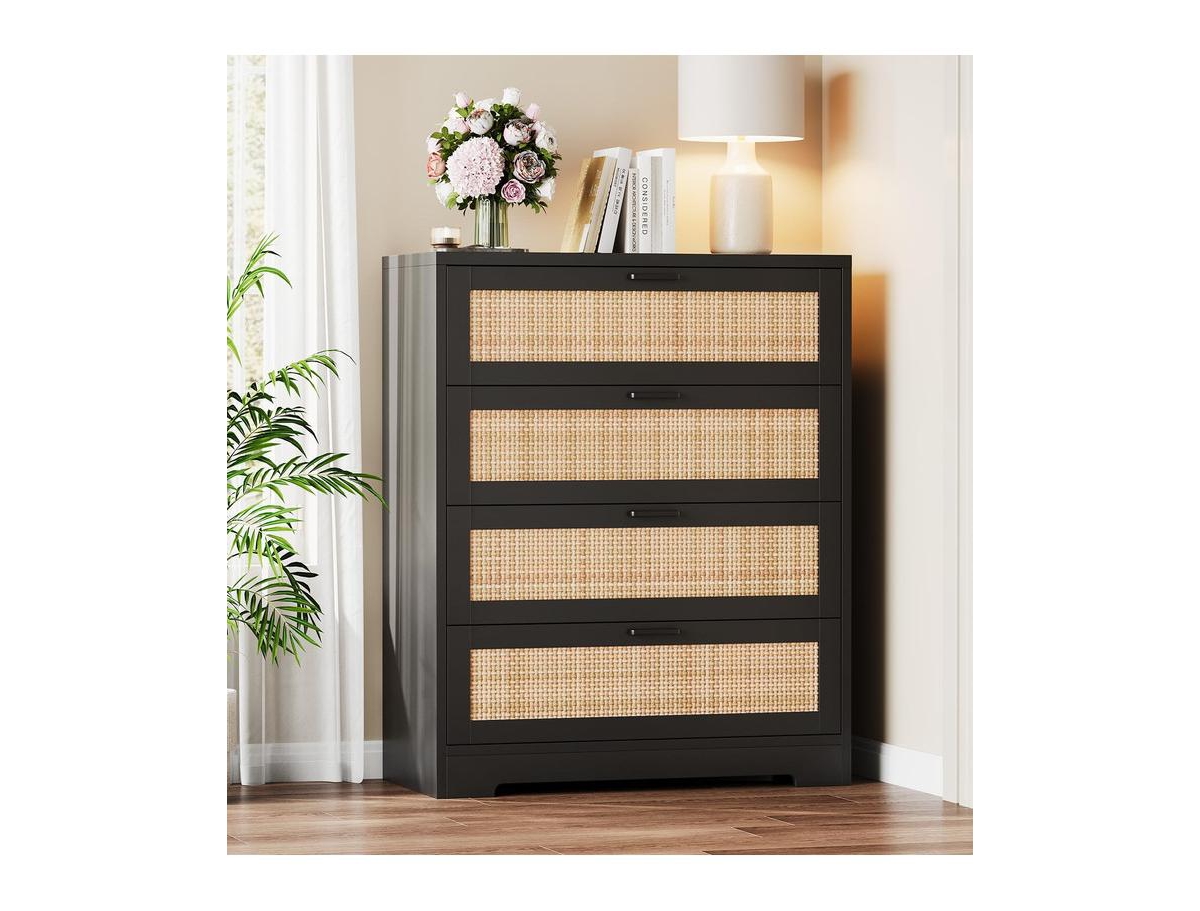gaomon Rattan Dresser, Tall Chest of Drawers, Wood Dresser for Bedroom, Closet, Living Room