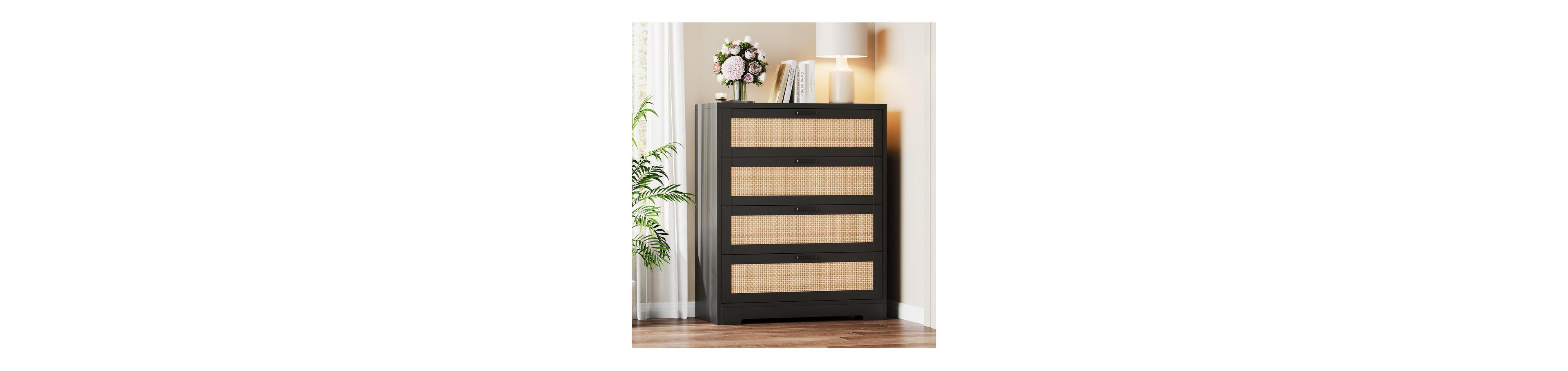 gaomon Rattan Dresser, Tall Chest of Drawers, Wood Dresser for Bedroom, Closet, Living Room