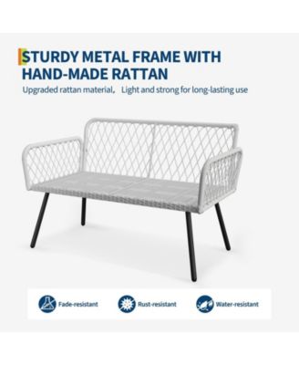 Patio Furniture Set, 2 PE Wicker Chairs with loveseat & Glass Top Coffee Table, Outdoor Couch Set with 5mm Cushions for Balcony