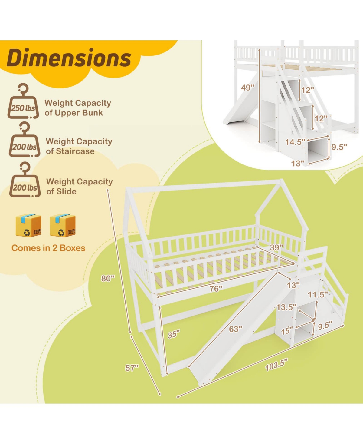 Costway Twin Over Bunk Bed with Slide & Staircase Storage Compartments
