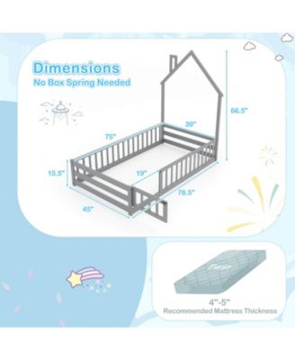 Twin Size Montessori Floor Bed for Toddler with Lockable Door Full-Length Guardrail