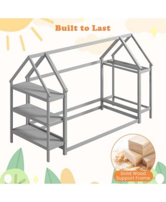 Twin Size House Bed Montessori Floor Bed with Detachable Storage Shelves