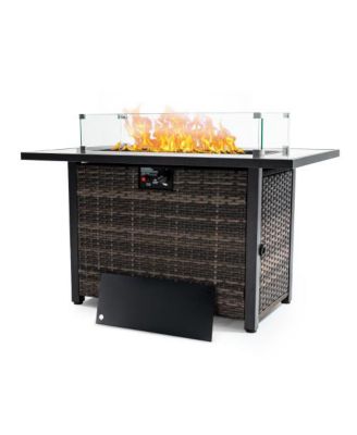 44 in Rectangle 50,000 BTU Outdoor Propane Gas Fire Pit Table with Lid and Glass Beads Glass Wind Guard