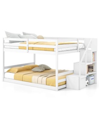 Full Over Full Low Bunk Bed with Storage Stairs with Full-length Guardrails