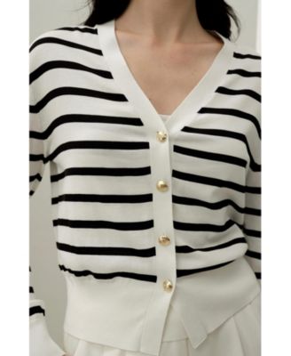 Women's Silk-Cotton Striped Knit Cardigan Set