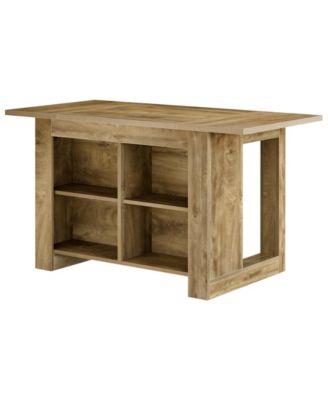Kitchen Island with Storage and Seating, 63 Inch Island Table with Extra Large Worktop, Natural Oak
