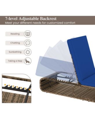 Adjustable 7-Position Rattan Chaise Lounge for Patio