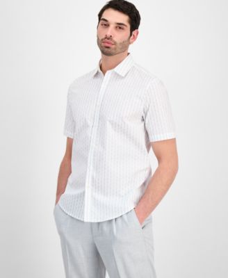 Men's Cotton Textured-Stripe Short-Sleeve Shirt