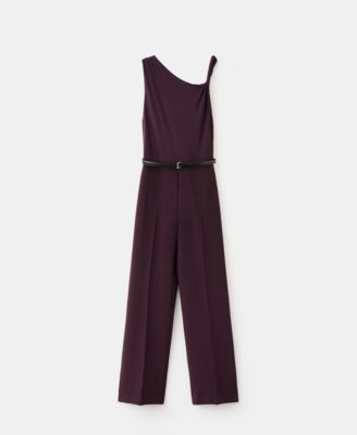 Women's Asymmetrical Neckline And Belt Jumpsuit