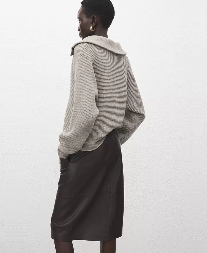 Women's Polo-Neck Ribbed Sweater - thumbnail 9