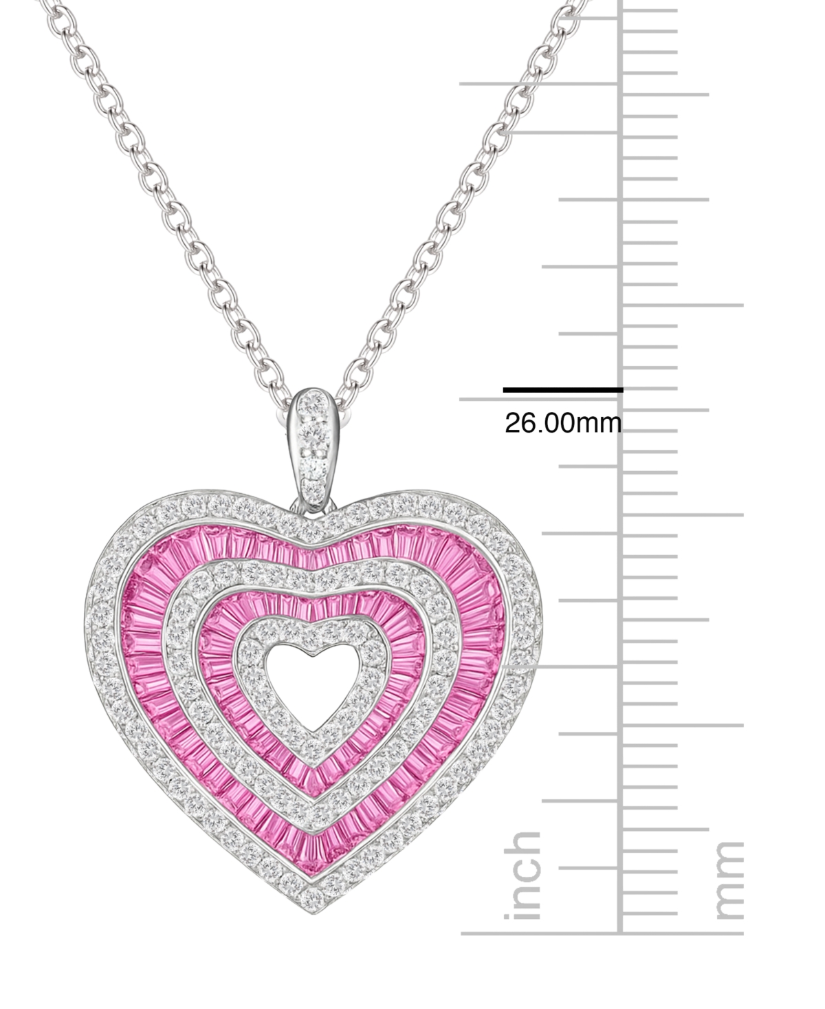 Macy's Lab-Grown Pink Sapphire (1.2 ct. t.w.) and White Sapphire (1 ct. t.w.) Heart Pendant Necklace in Sterling Silver