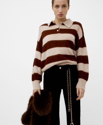 Women's Striped Polo-Neck Sweater