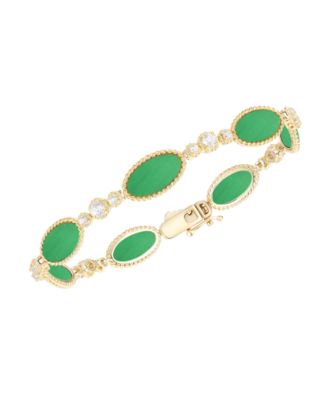 Jade (12x6mm) and White Sapphire (0.17 ct. t.w.)  Bracelet in 14k Gold Over Sterling Silver (Also Available in Onyx)