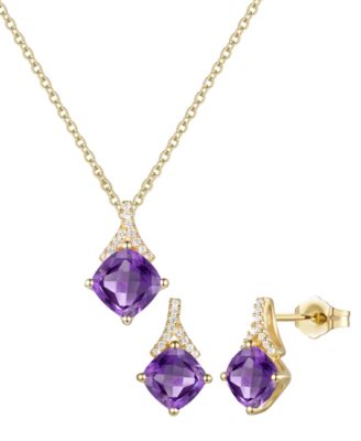 2-Pc. Amethyst (3.2 ct. t.w.) and Lab-Grown White Sapphire (0.18 ct. t.w.) Earrings and Pendant Set in 14k Gold Over Sterling Silver (Also Available in Other Gemstones)