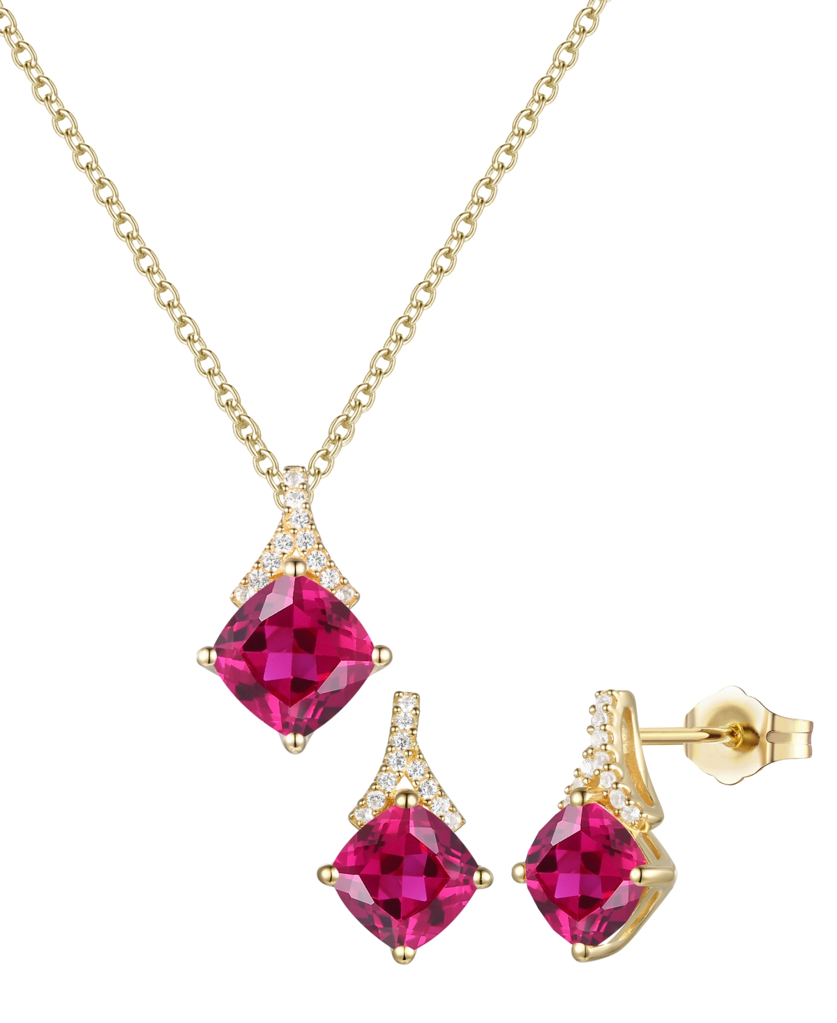 Macy's 2-Pc. Amethyst (3.2 ct. t.w.) and Lab-Grown White Sapphire (0.18 ct. t.w.) Earrings and Pendant Set in 14k Gold Over Sterling Silver (Also Avai