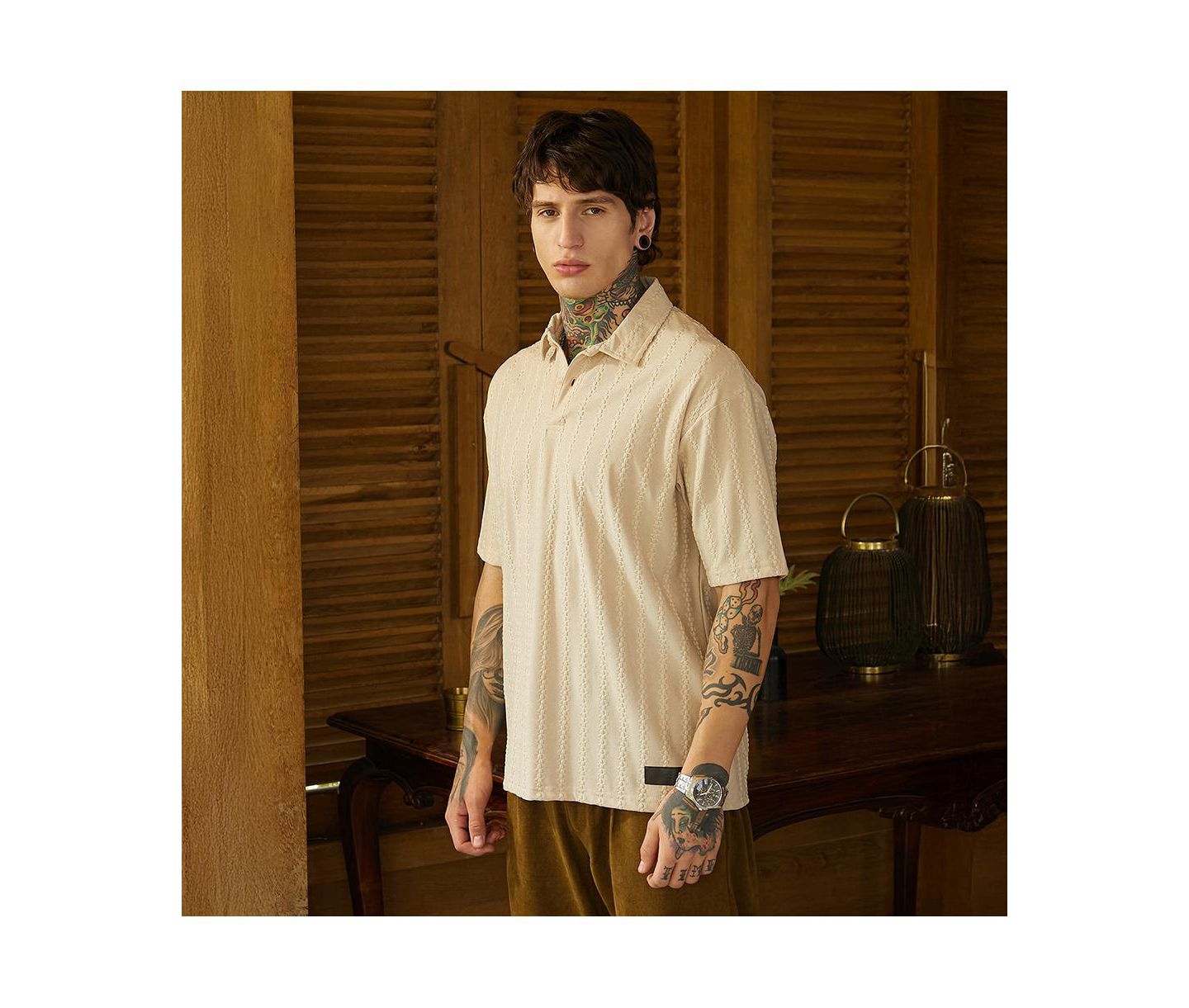 Мужская футболка Cahoot Campus Sutra Tactile Oversized Polo, цвет: Белый — фото 4