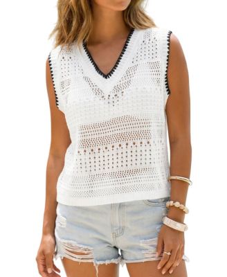 Women's Boho Chic Crochet Knit Tank Cover Up Top