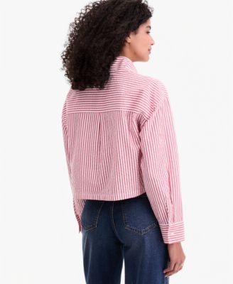 Women's Cropped Drawstring Button-Front Shirt