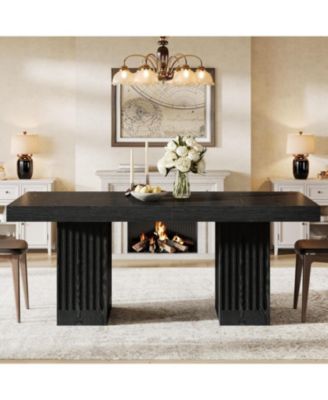 Dining Table for 4-6 People, 63 Inch Modern Rectangle Kitchen Table with Pedestal Base, Large Dinner Furniture, Black