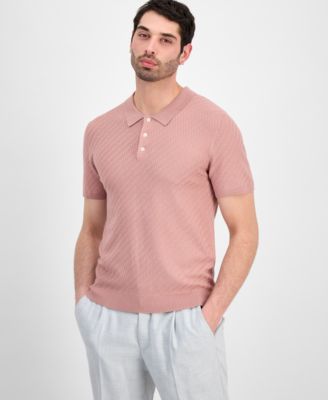 Men's Basketweave Short-Sleeve Polo Sweater