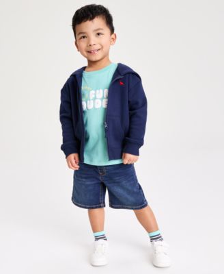 Boys' Toddler 12M-5T Zip-Up Hoodie, Fun Dude T-Shirt & Knit Denim Shorts