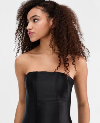 Juniors' Mikado Strapless Drop-Waist Corset Ball Gown