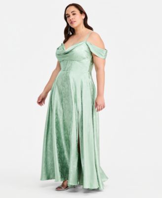 Trendy Plus Size Off-The-Shoulder Satin Jacquard Gown