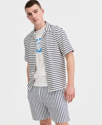 Men's Striped Camp Shirt, T-Shirt & Shorts