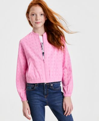 Girls' 5-20 Cotton Eyelet Bomber Jacket