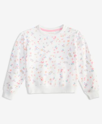 Girls' XS-XL Floral-Print Crewneck Sweatshirt