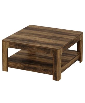 Square Coffee Table for Living Room, 39.4-Inch Large Farmhouse Wooden Center Tea Accent Table with 2-Tier Storage, Rustic Brown