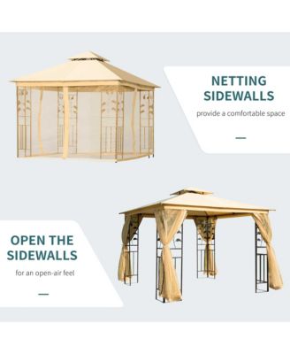 10' x 10' Metal Patio Gazebo, Double Canopy, Tree Motifs,