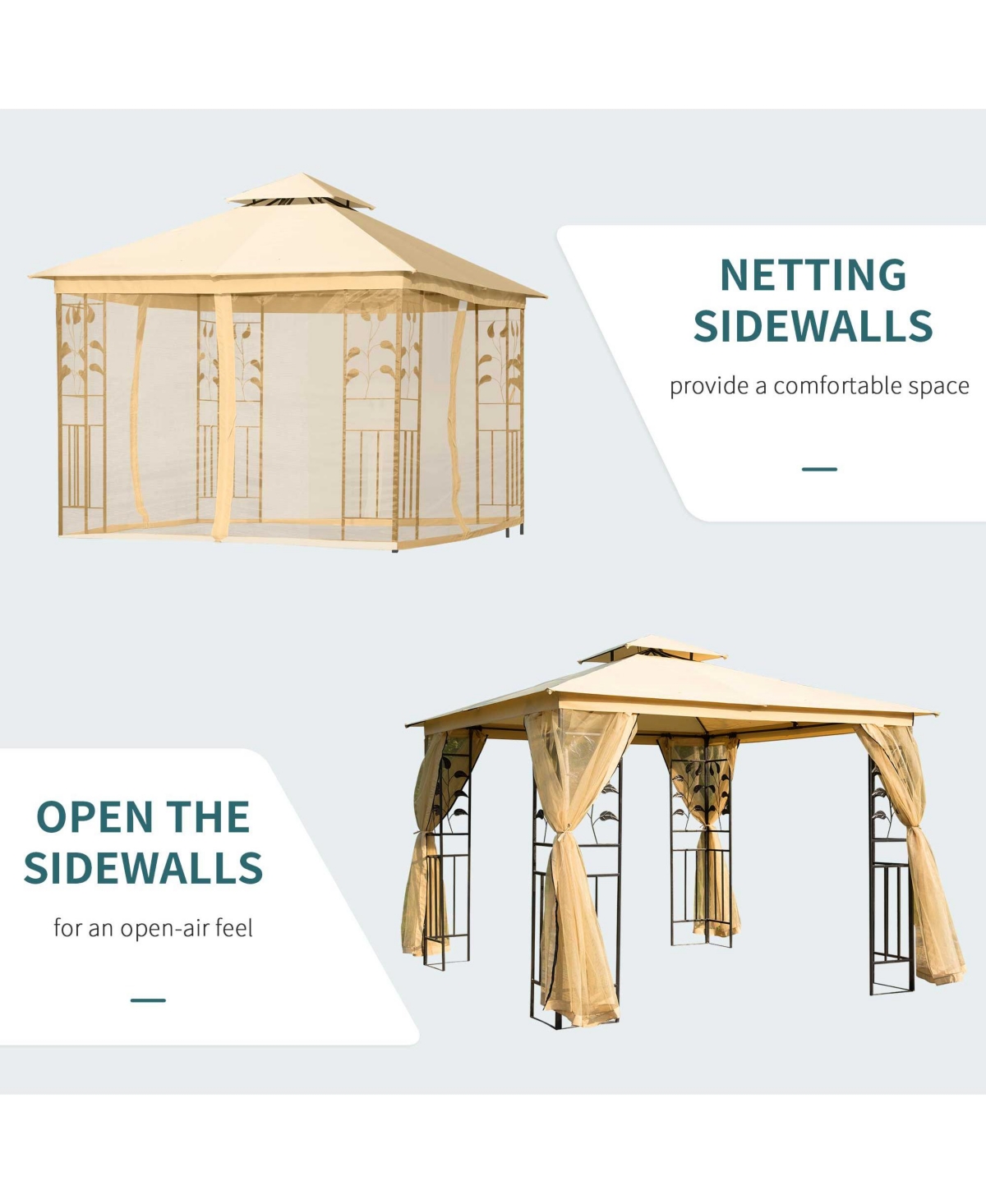 Outsunny 10' x 10' Metal Patio Gazebo, Double Canopy, Tree Motifs