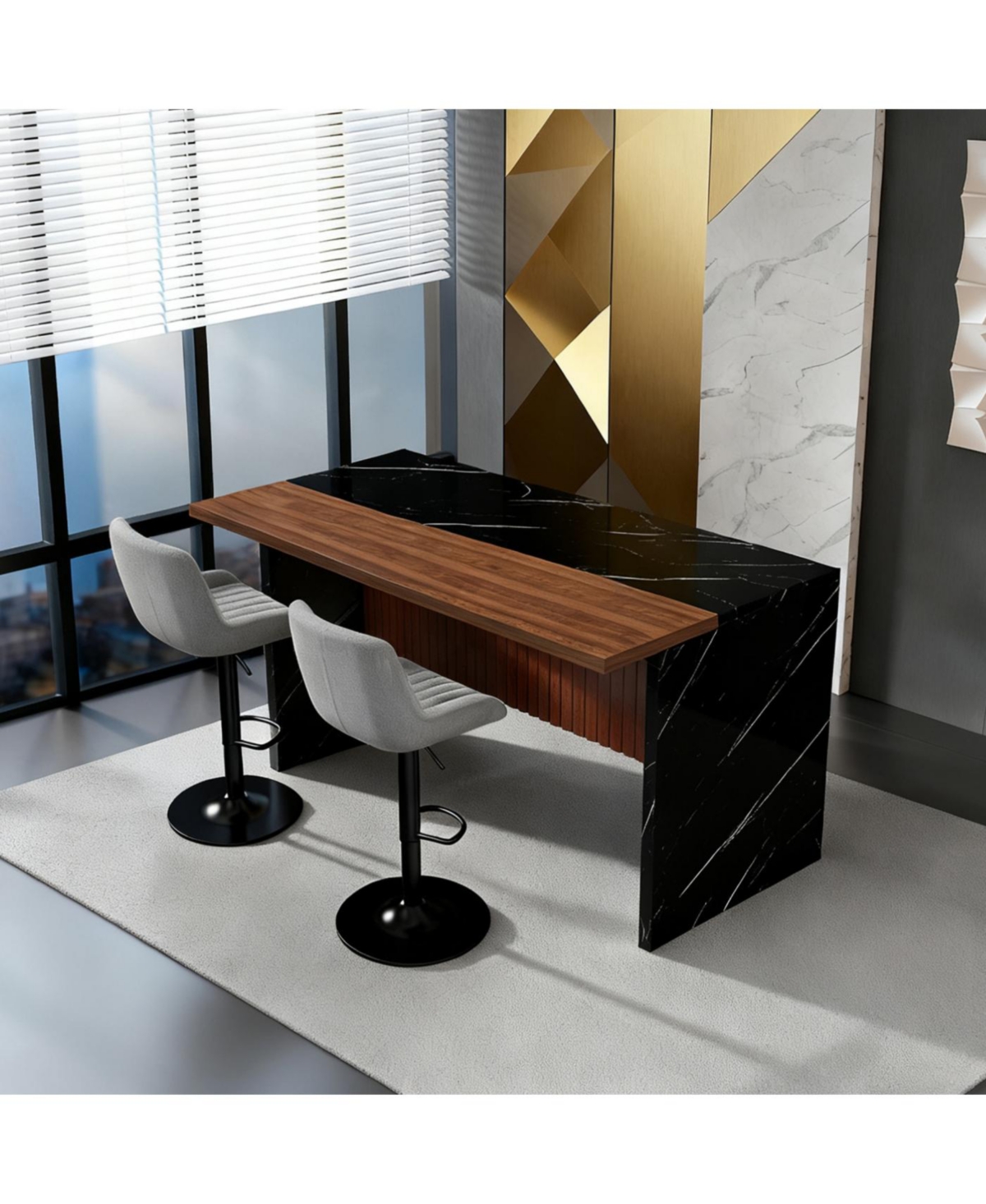 Streamdale Furniture Modern Kitchen Island with Marble-Look Surface, Led Lights