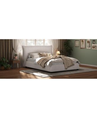 Twin Upholstered Platform Bed with Linen Pillow-Back Headboard