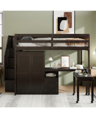 Full-Size Multifunctional Loft Bed with Staircase and Storage