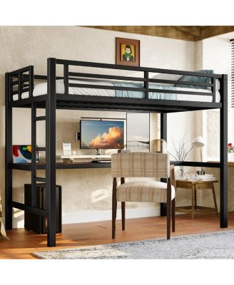 Metal Loft Bed with Power Outlet & LED Light, Black