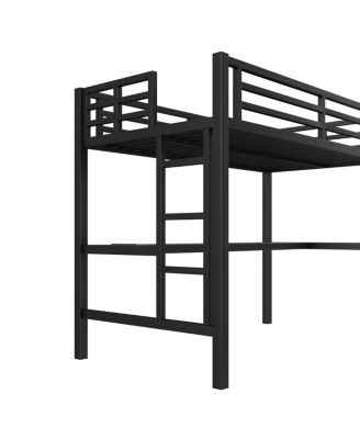 Metal Loft Bed with Power Outlet & LED Light, Black
