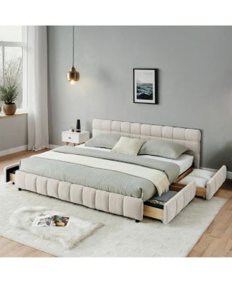 Streamdale California King Upholstered Bed with Storage Drawer - Beige