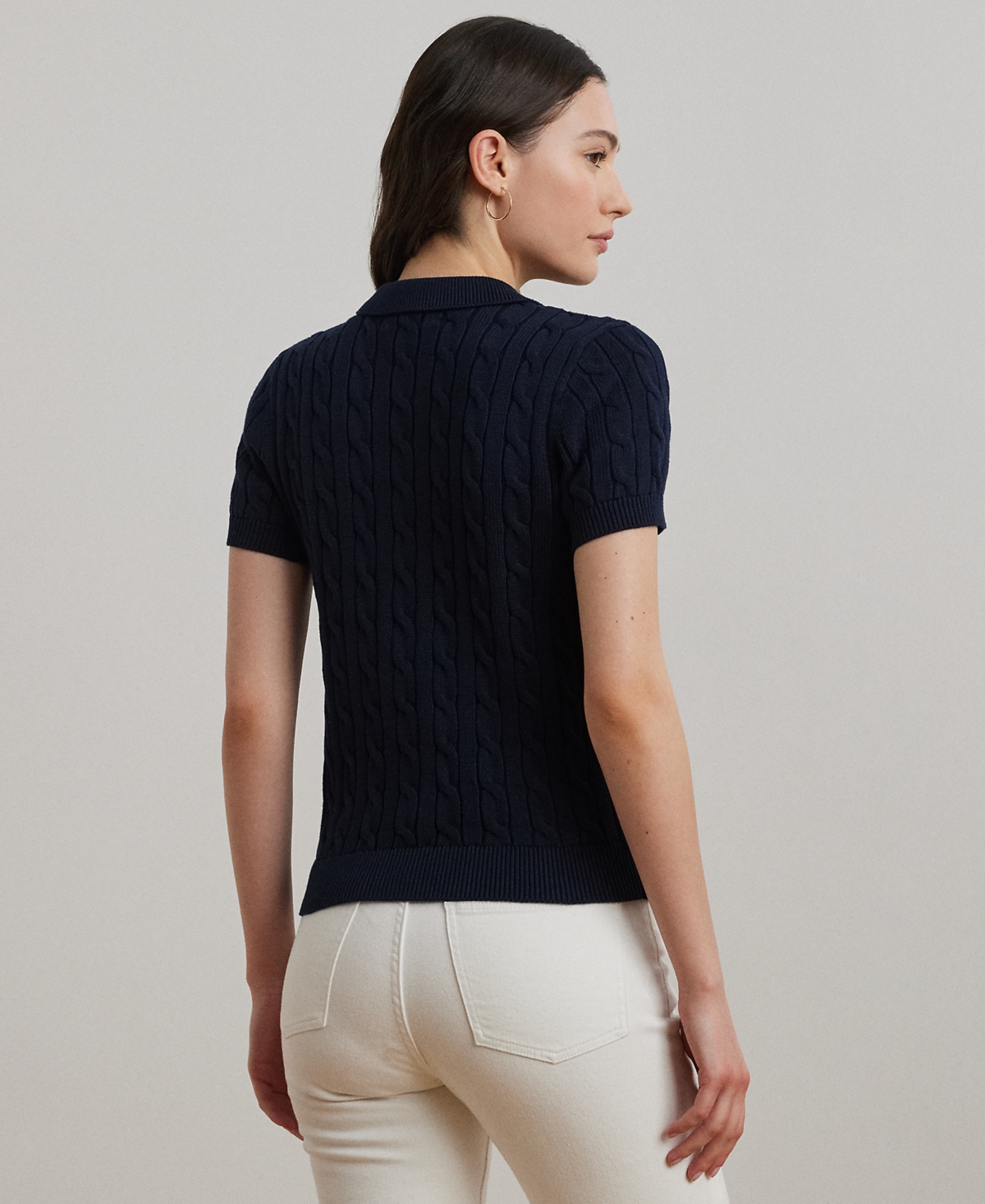 Lauren Ralph Petite Cable-Knit Polo Sweater
