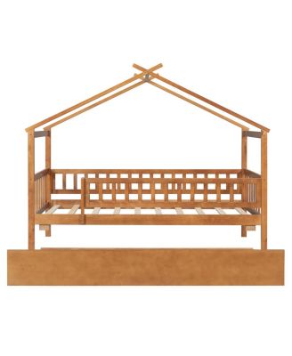 Wooden House Bed with Trundle