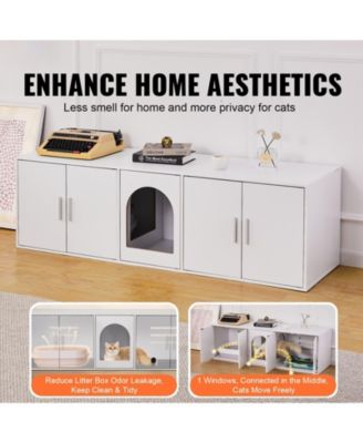 White Hidden Wooden Cat Litter Box Enclosure