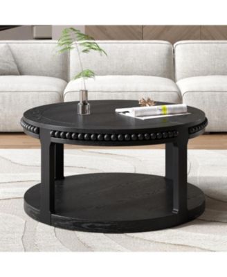 31.5" Round Wood Coffee Table - 2-Tier Rustic Shelf