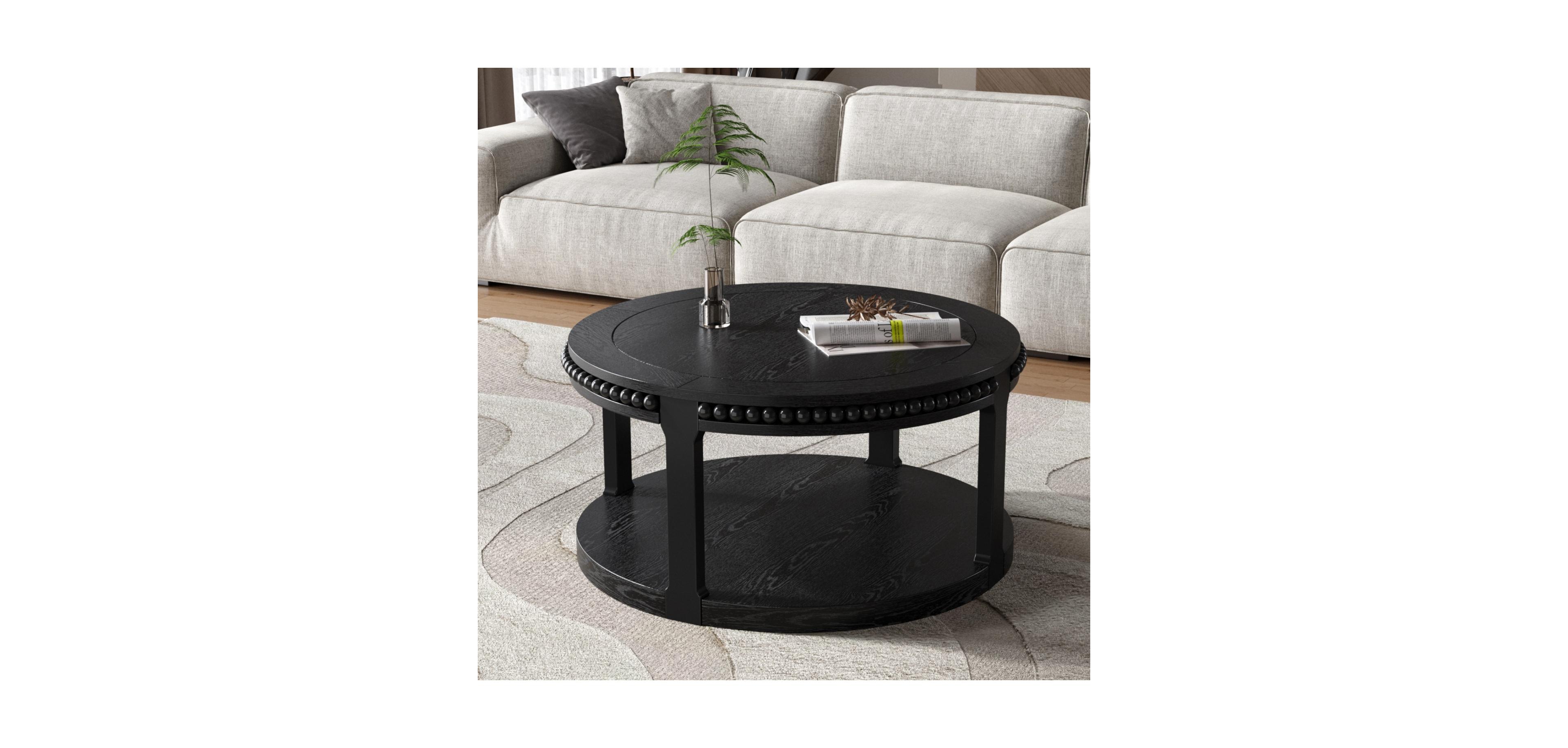 Streamdale Furniture 31.5" Round Wood Coffee Table - 2-Tier Rustic Shelf
