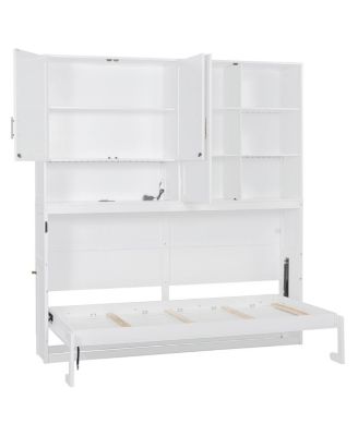 Twin Size Wall Murphy Bed with Cabinet, Shelves, Light & USB