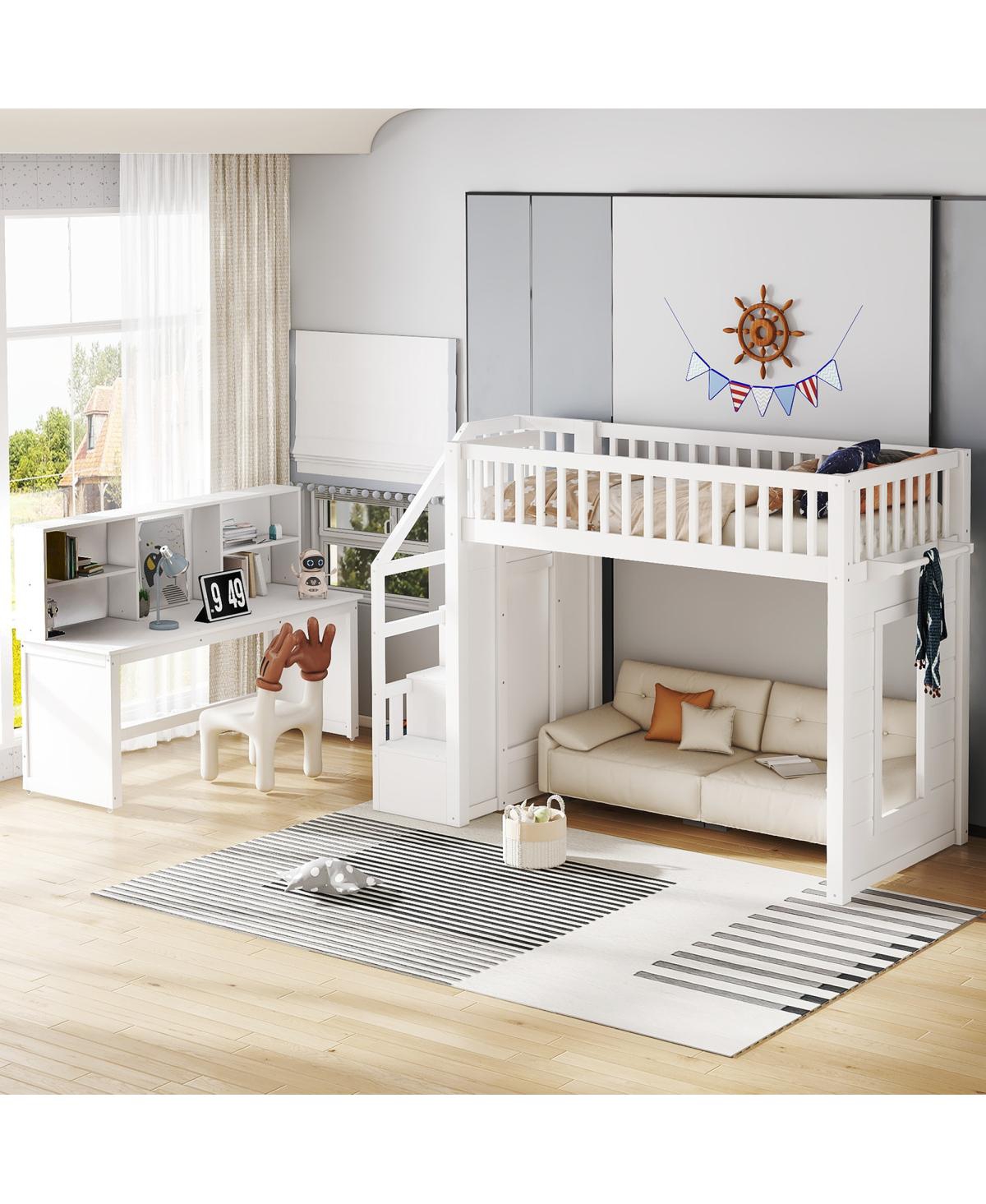 Streamdale Furniture Twin Loft Bed with Desk, Storage Shelf & Stairs