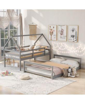 Twin over Full House Bunk Bed with Built-in Ladder