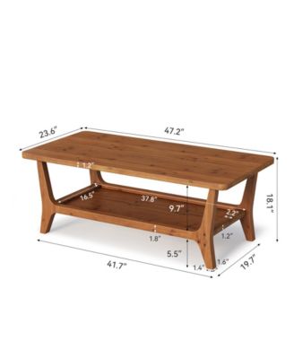 Solid Wood Coffee Table, 47-Inch Living Room Center Table with Shelf, 2-Tier, Smooth Corners, Child-Friendly, Easy Assembly