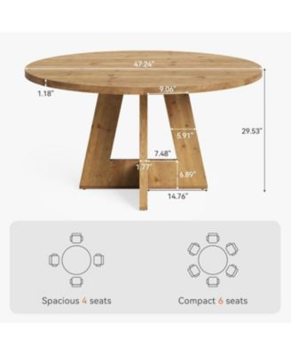 Solid Wood Round Dining Table, 47" Farmhouse Kitchen Table for 4-6, Wooden Circle Dinner Table 