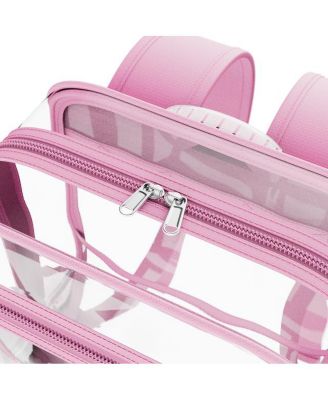 Clear Backpack for Kids & Adults, Stadium & School Approved, Waterproof PVC Bookbag, 16.9"H x 13.7"L x 6.6"W - Pink